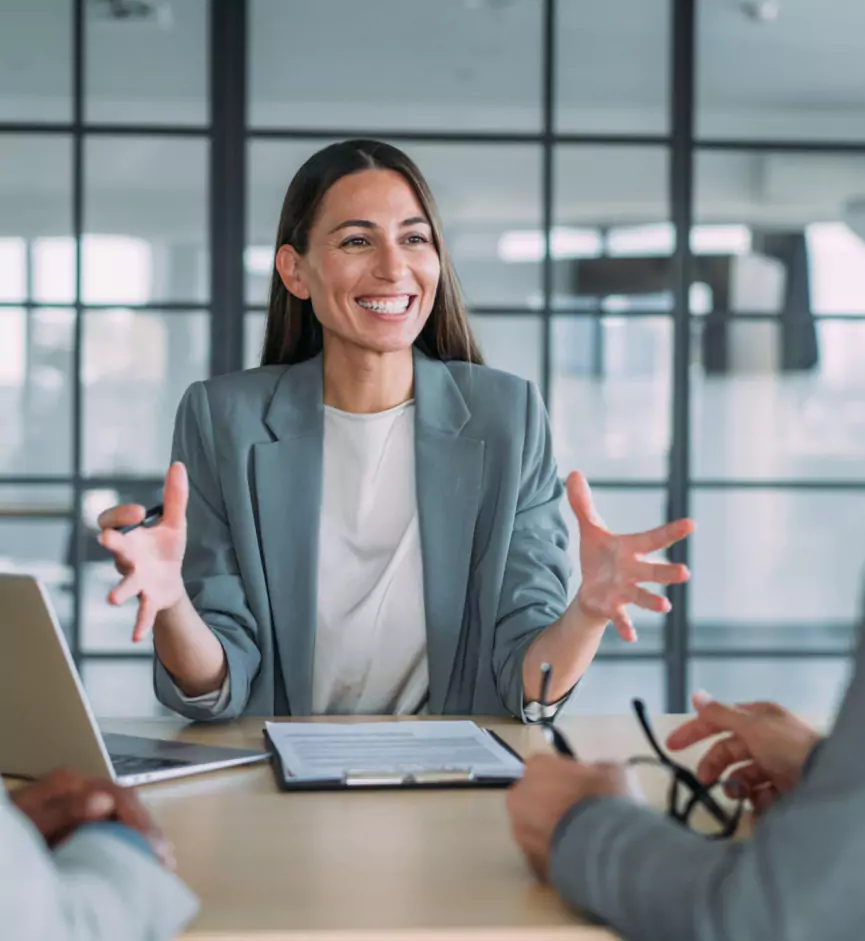 A Financial Leader talking through and interview confidently